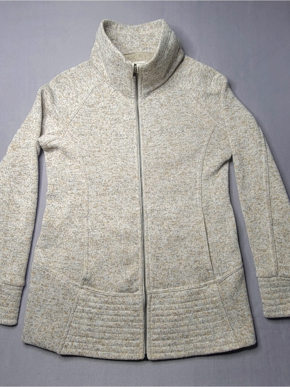 Thread & Supply womens sweater full sip pocket warm and cozy color beige size L